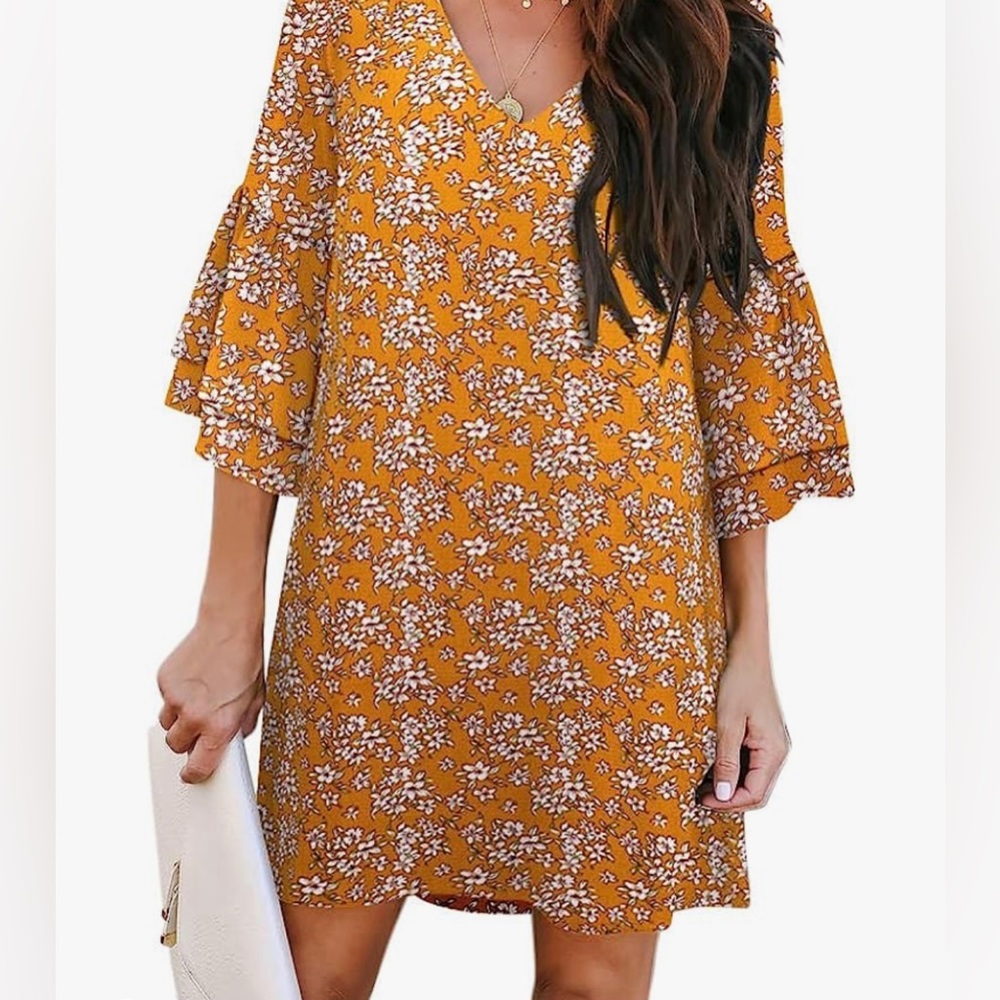 Summer V Neck Bell Sleeve Dress